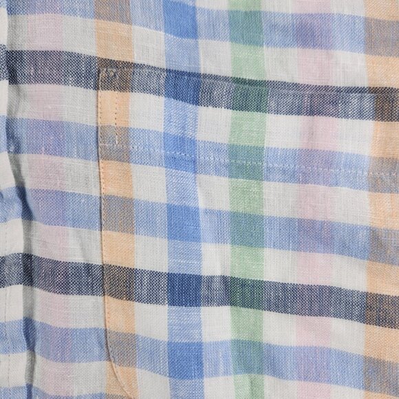 Brooks Brothers All Linen Button Up Short Sleeve Small Regent Colorful Check Men - Picture 9 of 12